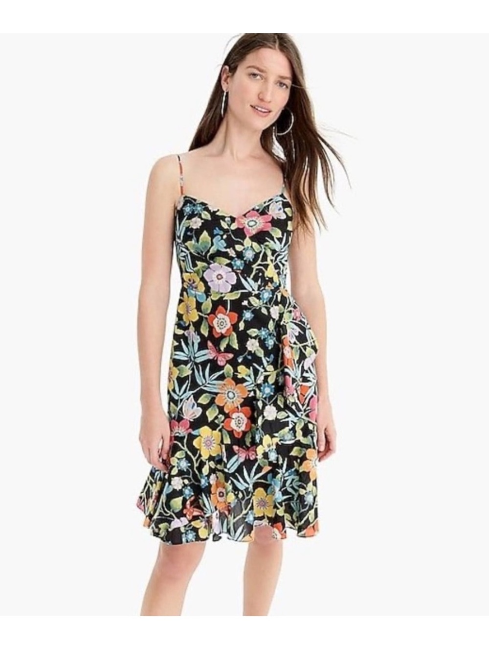J. Crew Ruffle Dress in Liberty Pavilion Black Floral Sz 4